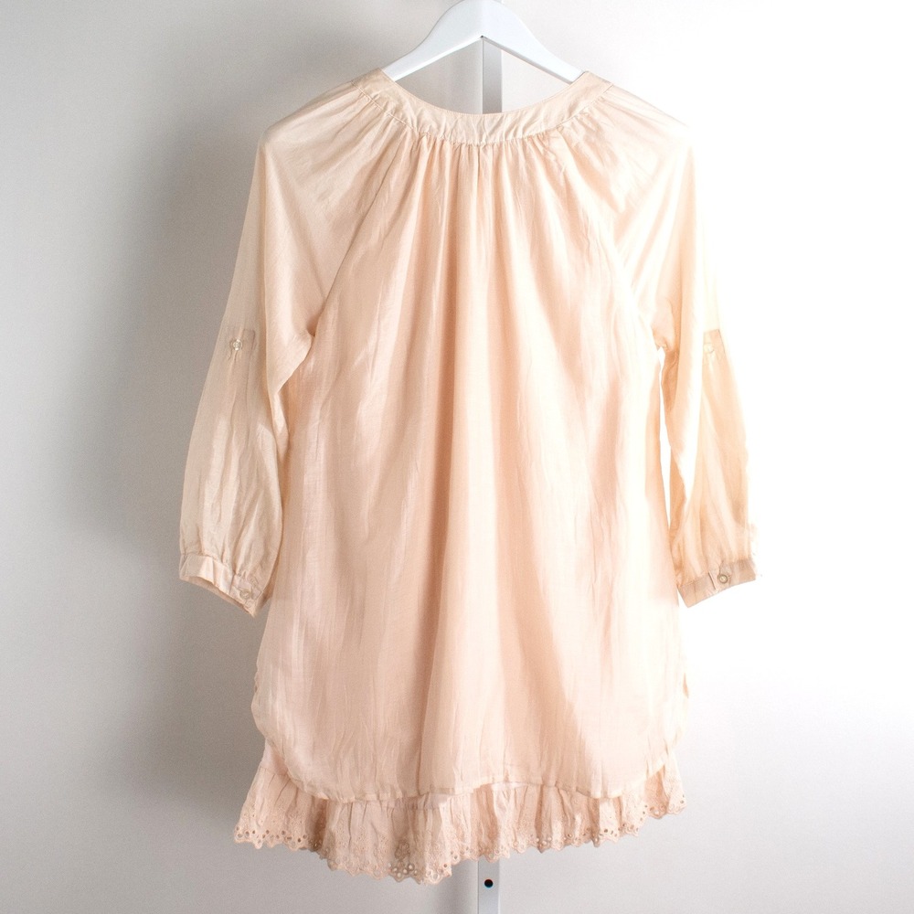 Soft Surroundings Blouse Top Blush Pink 3/4 Sleeve Ruffle Silk Small P Petite - Picture 2 of 12